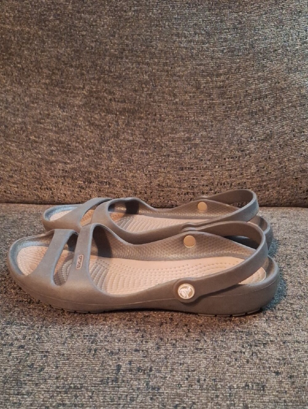 CROCS Two-Tone Open-Toe Slingback Sandals - Taupe & Beige - Picture 2 of 5